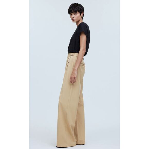 Madewell Harlow Wide-Leg Trouser WMNS 4 Cream Twill Pleated High Rise Pant NG521 - Picture 4 of 11